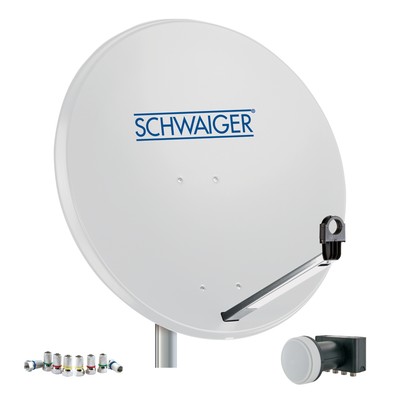 Schwaiger SAT Anlage Stahl 80cm Set Quad LNB ASTRA EUTELSAT HD tauglich hellgrau