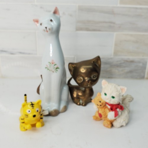 Cats Cat Figurines Caturday Porcelain Resin Brass Plastic Feline Collection of 4 - Picture 24 of 24