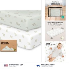 2-Pack Mini Crib Sheets Fitted, 38x26 Pack N Play Mattress Sheets Elly  Or...
