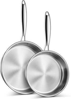 2 Stainless Steel Egg Cooking Pans 8 and 10 Inch Set On Sale