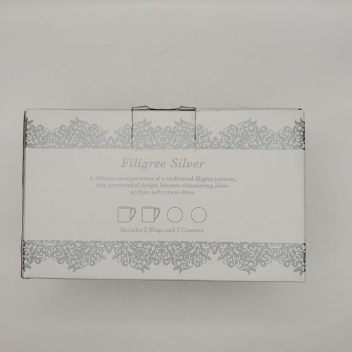 Denby Monsoon Filigree Mug & Coasters x2 Silver Porcelain Mug New In Box - Picture 15 of 15