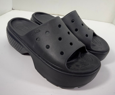 Crocs Stomp Platform Slides Sandals Womens 11 Black Iconic Comfort Waterproof