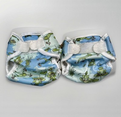Bummis Cloth Diaper Cover Super Whisper Wrap Lot NB 7-10 & Small 8-15 Frog Print