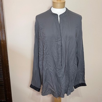 Philosophy Woman 2X Gray Viscose Tunic Blouse Faux Leather Trim Split Neck Top