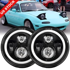 Pair 7inch H6024 LED Headlights Halo Angel Eye For 90-97 Mazda NA Miata MX5 MX-5