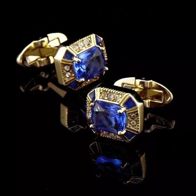 4CT Emerald Lab Created Sapphire Diamond Cufflinks Men's 14K Yellow Gold Plated