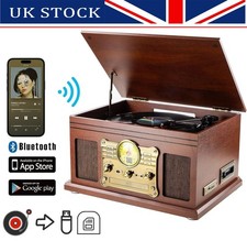 Vinyl Record Player with Speakers 3 Speed Turntables Radio CD SD Card Cassette