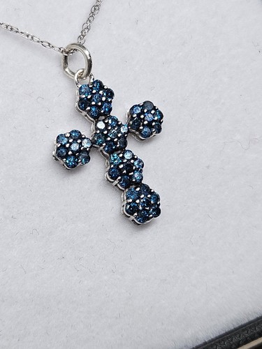 Kreuz Anhänger 9kt Weißgold blauer Diamant & 9kt Kette (2,42g) - Bild 9 von 9