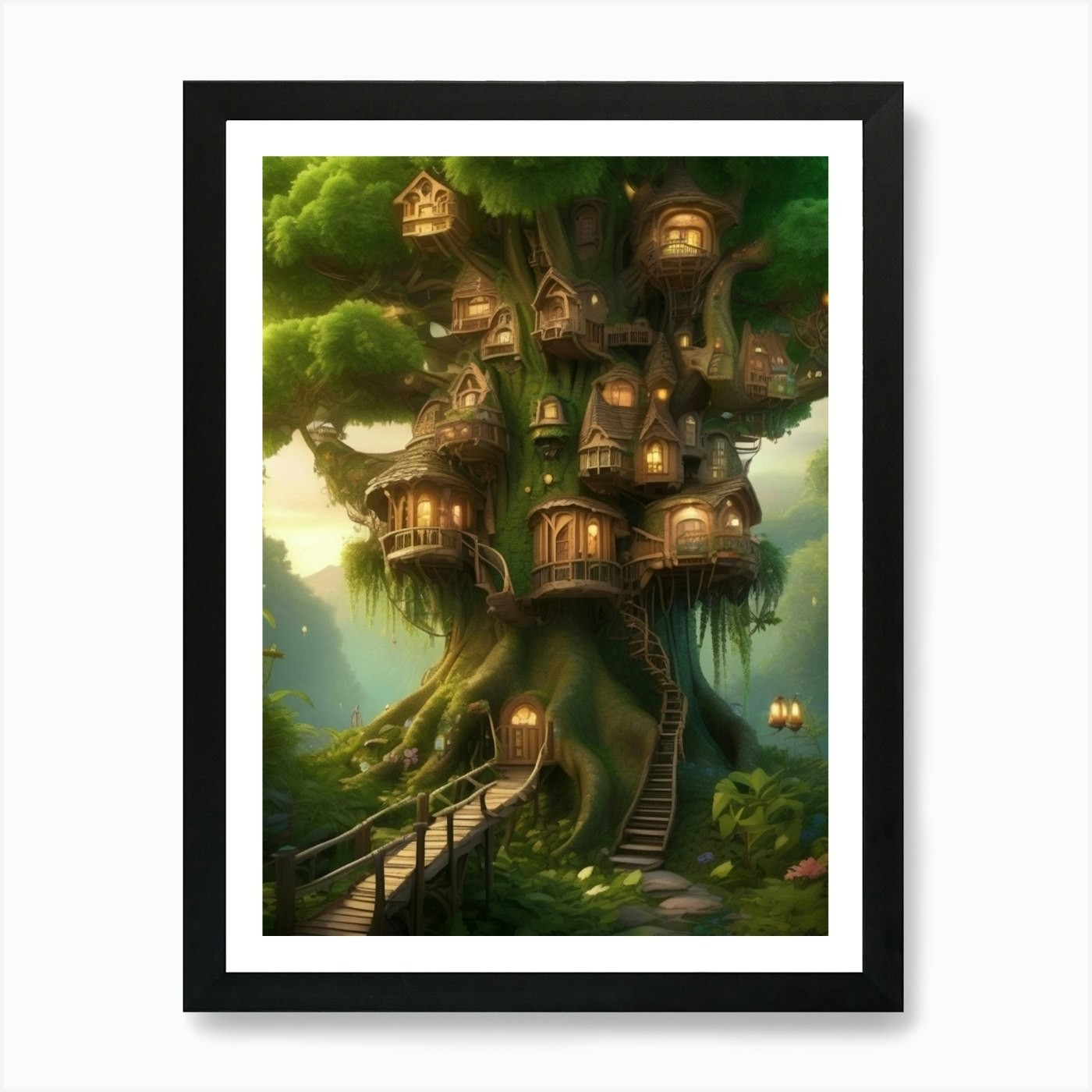 Framed Tree House Art Print - Canvas Wall Decor Poster Picture  
