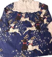 Mini Rodini Reindeer Print Dress Girls Sz 2/3 Designer Blue Family Photos