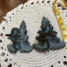 Vntg  Wrought Green Iron Oak Leaf Wall Set of 2 Candle Holder 6"Lx5 Creative B4