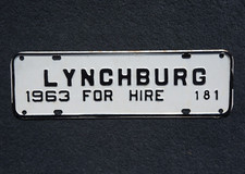 1963 LYNCHBURG Virginia FOR HIRE License Plate Topper # 181