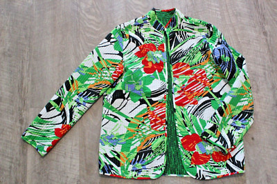 Coldwater Creek Womens Jacket Reversible Green Black Tropical Flowers Rainforest