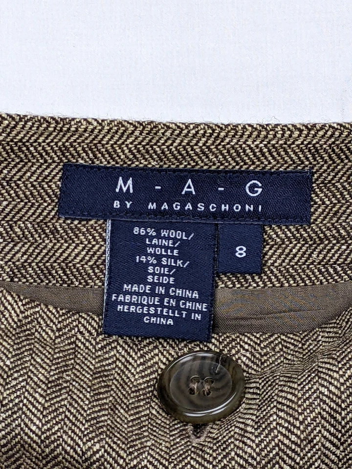 Falda MAG by Magaschoni para mujer talla 8 beige lana seda espiga botón marinero Foto 4 de 4