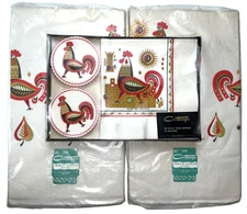 VTG GEORGES BRIARD Rooster Paper Table Set 2 Tablecloths 19 Coasters 20 Napkins
