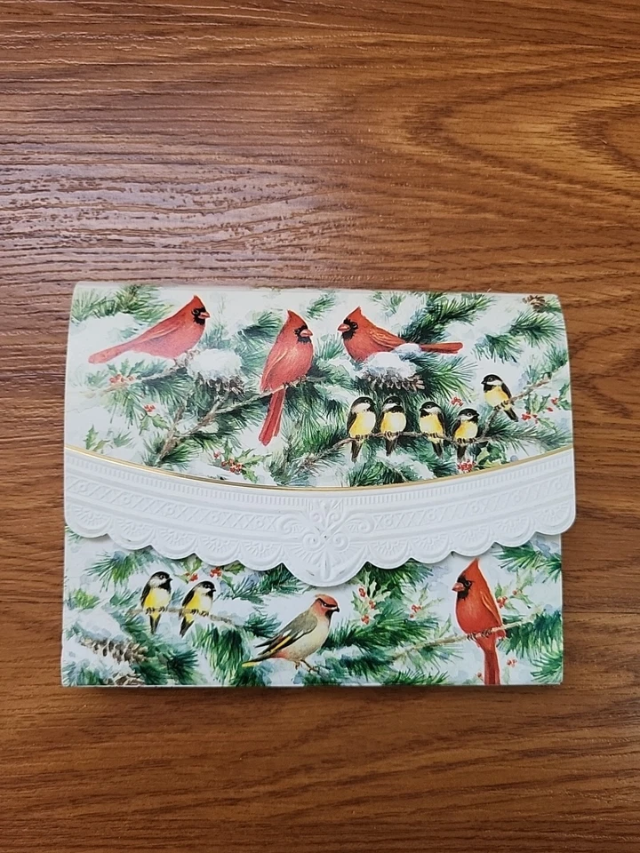 Carol Wilson Christmas Cardinals 10 Embossed Note Card and Envelope Set 5”x 7" - Image 2 of 4