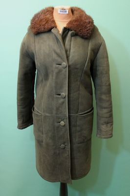 Lamb fur coat approx 42/L real leather green shearling leather vintage tsar coat