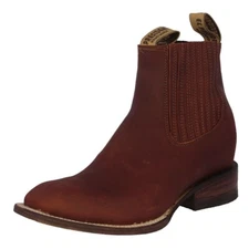 Mens Burgundy Chelsea Ankle Boots Real Leather Cowboy Rodeo Dress Pull On Botas