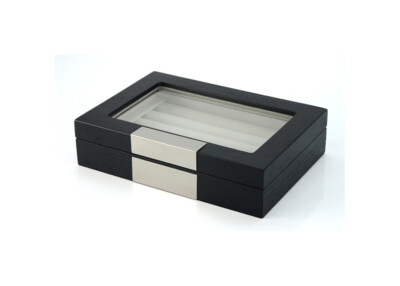CUFF LINK RING BOX CASE BLACK OAK HOLD UP TO 20 PAIRS WOOD WITH 2mm GLASS TOP