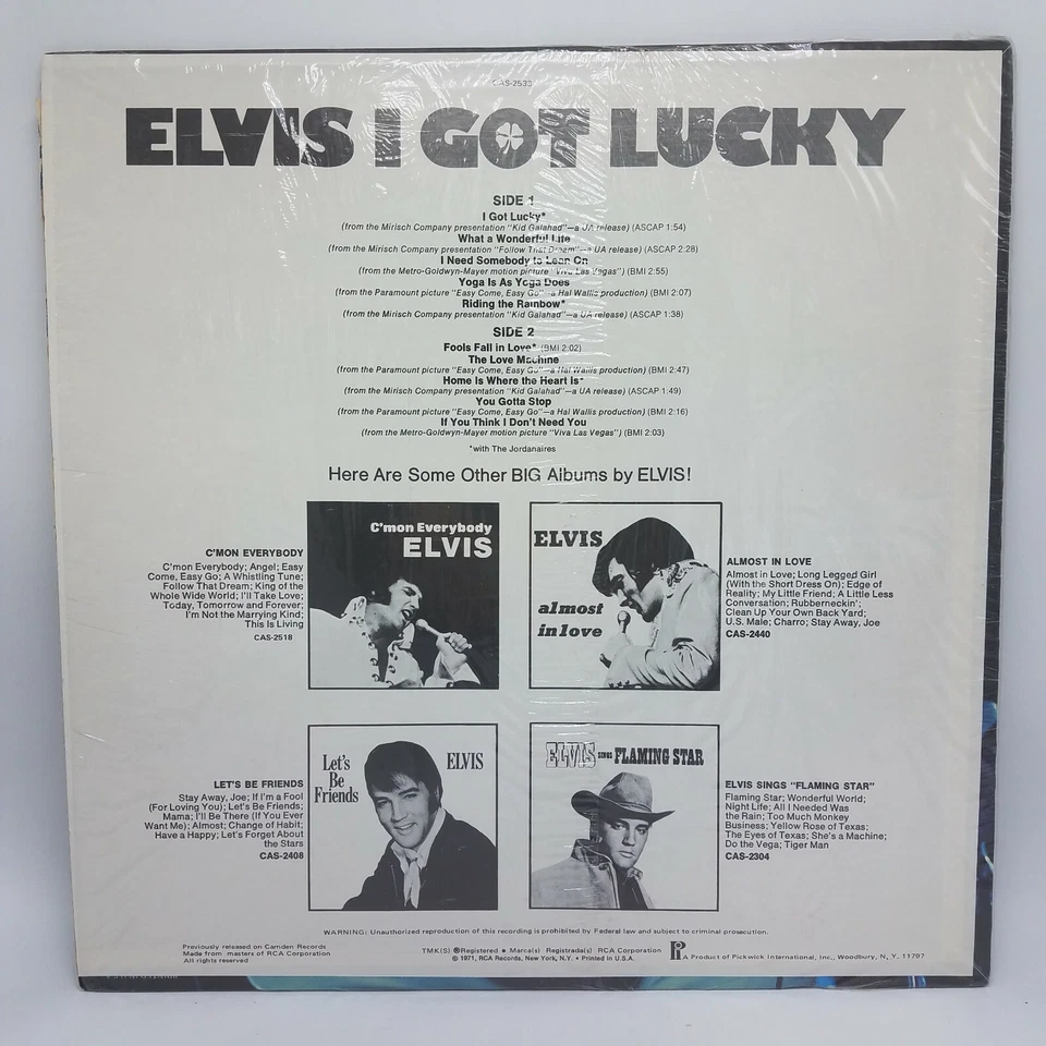 1971 ELVIS I GOT LUCKY vinyl LP CAMDEN CAS-2533 PICKWICK NM in Shrink - Image 2 of 4