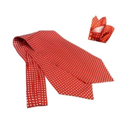 All Silk Red Mens Ascot Cashe Col And Pocket Square Polka Dot White