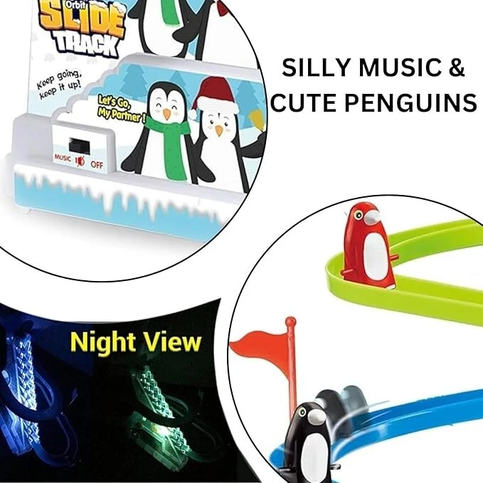 Penguin Orbit Roller Coaster Race Track Playset w/ LED Lights & Music On/Off Opt - Image 4 of 4