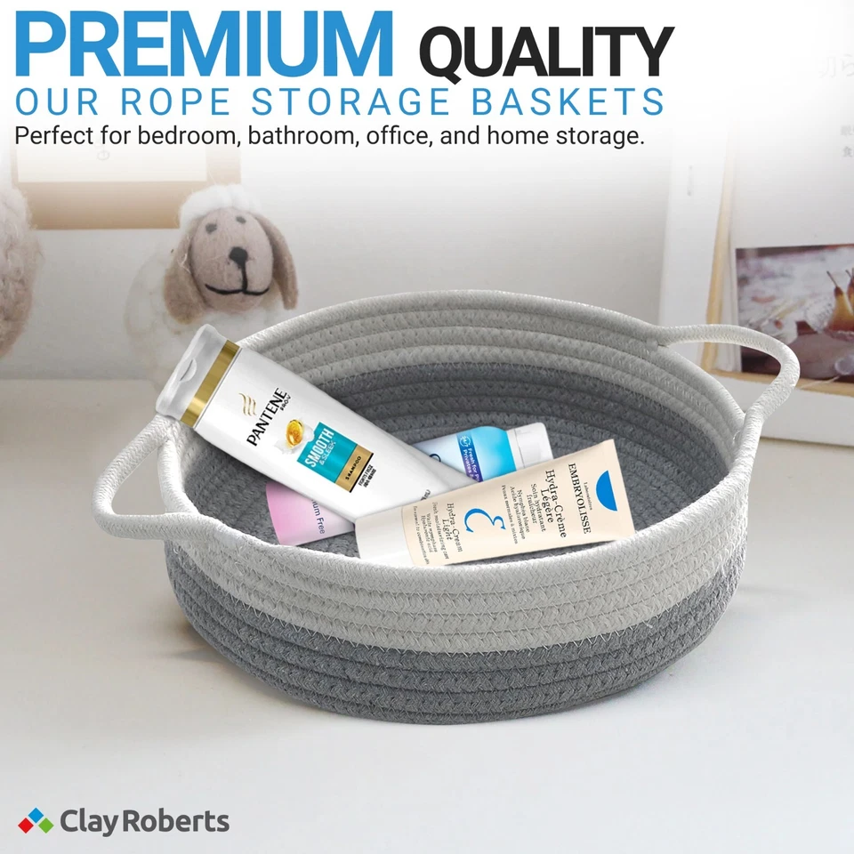 Storage Basket Fabric Storage Bowl Cotton Rope Storage Box Knitted Round Baskets - Image 3 of 4