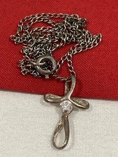 925 A Sterling Silver Cubic Zirconia Cross Pendant  Link Chain 16  Necklace