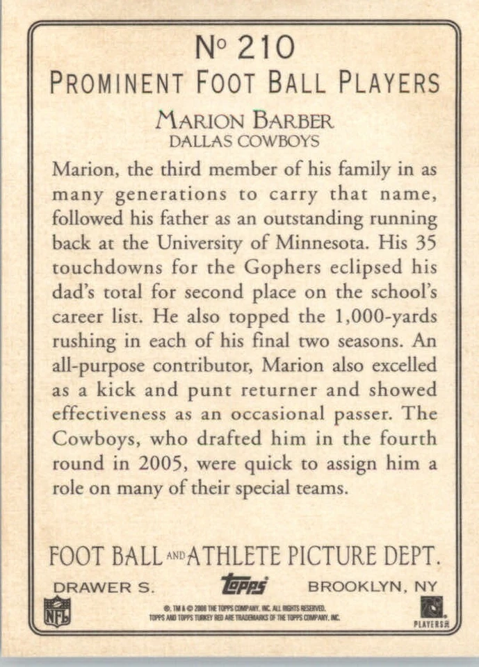 2005 Topps Turkey Red #210 Marion Barber RC - Dallas Cowboys - Image 2 of 2