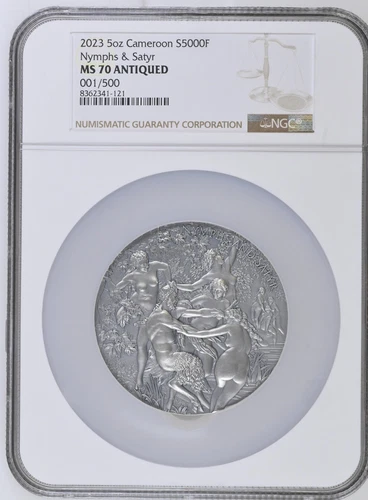 Nymphs and Satyr Celestial Beauty 5 oz Silver Coin Cameroon 2023 MS70 NGC/#1