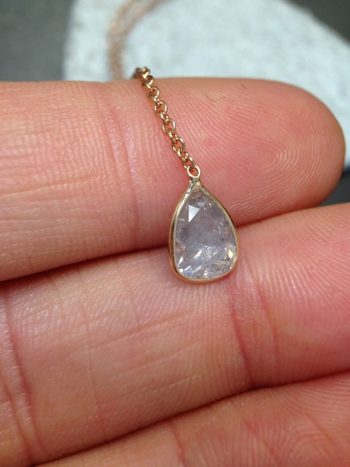 Precioso Collar Y Oro Rosa 14K Diamante Sal Pimienta Gris Pera 0,89CT Elegante Foto 4 de 4