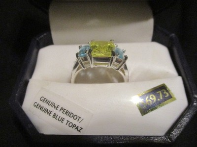 Ring Sterlingsilber/gestempelt 925 natürlicher Peridot & Blautopas Größe 7,5