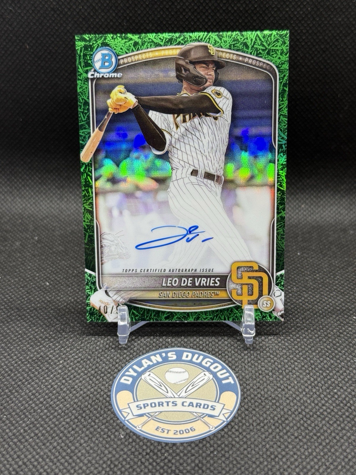 2025 Bowman Chrome Green Grass Auto Leo De Vries CPA-LD /99 Auto