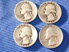 Lot of 4 - Washington 90% Silver Quarters Circulated - 1939,42,43 & 44 P   AS33