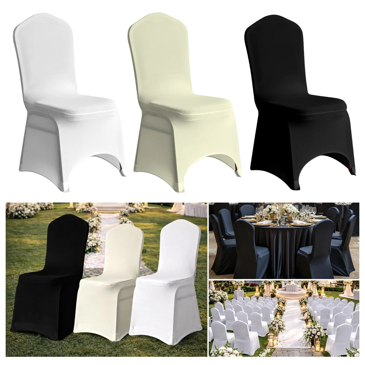 6 Coprisedie Pieghevoli In Spandex Bianco, Tessuto Elasticizzato Lavabile, Per Matrimoni, Feste E Eventi Speciali - 4
