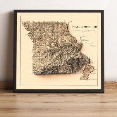 Missouri Map, Missouri 2D Relief Map, Missouri Vintage Map - 2D Flat Print