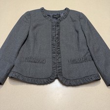 Talbots Women s Size 6 99 Wool Tweed Ruffle Trim Grey Jacket Blazer