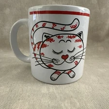 Waechtersbach Sleeping Cat Mug White Red Ceramic West Germany Vintage