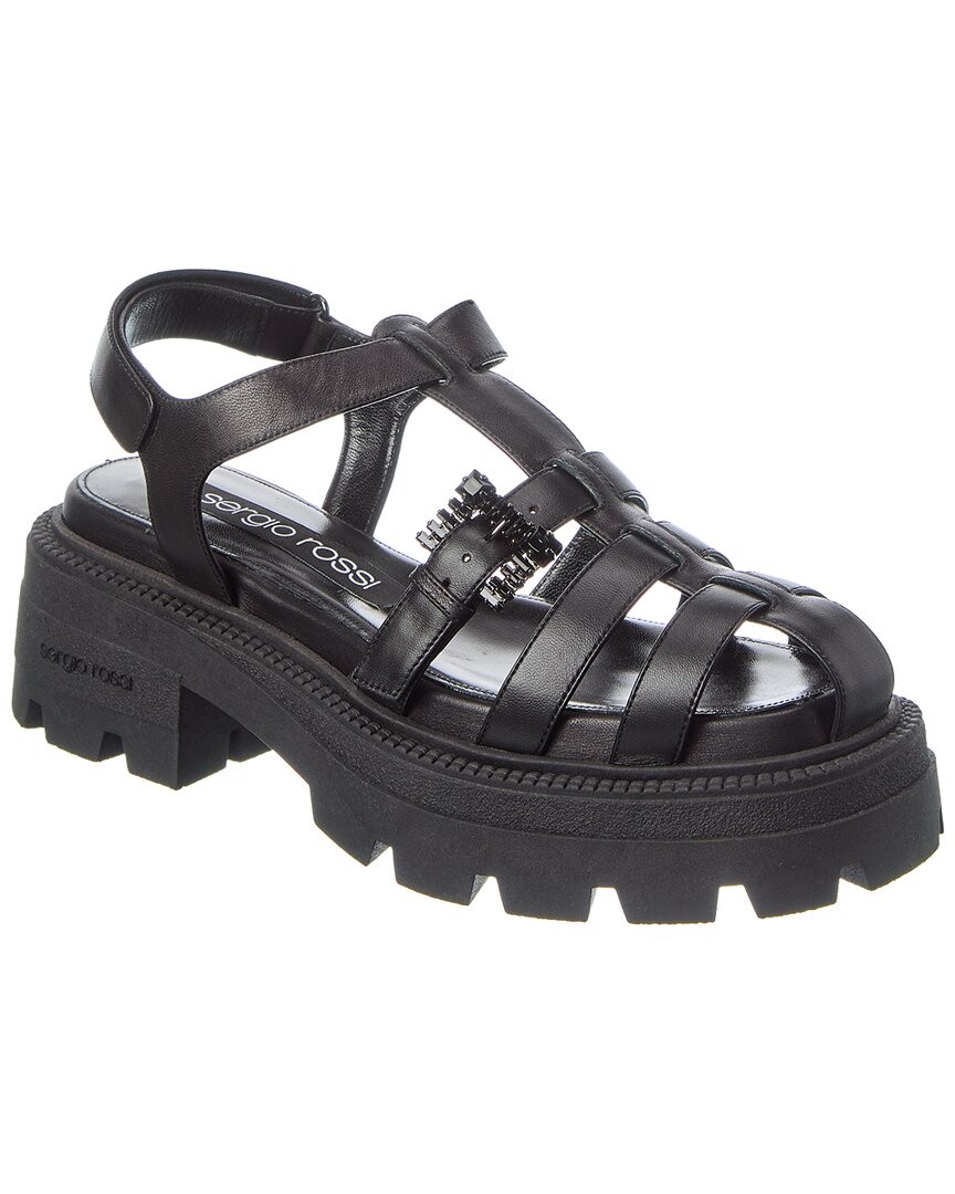 Sergio Rossi Twenty Buckle Leather Sandal Womens Black 36 78090₽