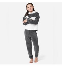 NWT Justice Girls 2-Piece Sherpa Pajama Set Lounge Panda Hoodie Sz XL 16-18
