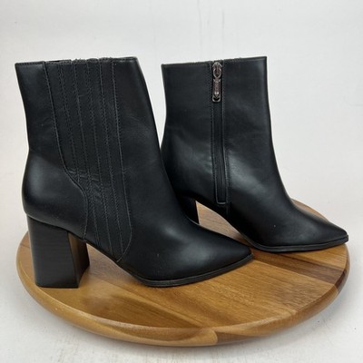New Womens Blondo Indi Black Leather Heel Waterproof Casual Ankle Boots Size 8 M