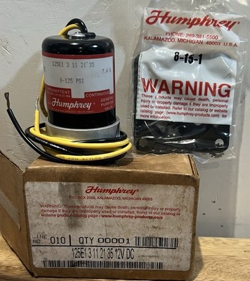 NEW Humphrey 12V DC; 125 PSI Single Solenoid Valve 125e13112135