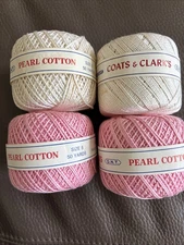 Vintage Coats & Clark's Thread Size 5 Pearl Cotton 50 yards Lot Of 4 Pink White