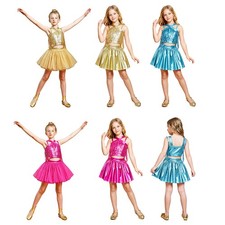 Girls Dance Tops Latin Crop Top Cha Cha Vest Spaghetti Straps Stage Glitter