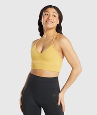 Gymshark Women's Studio Seamless Sports Bra, Yellow, Size S, Ribbed Underband