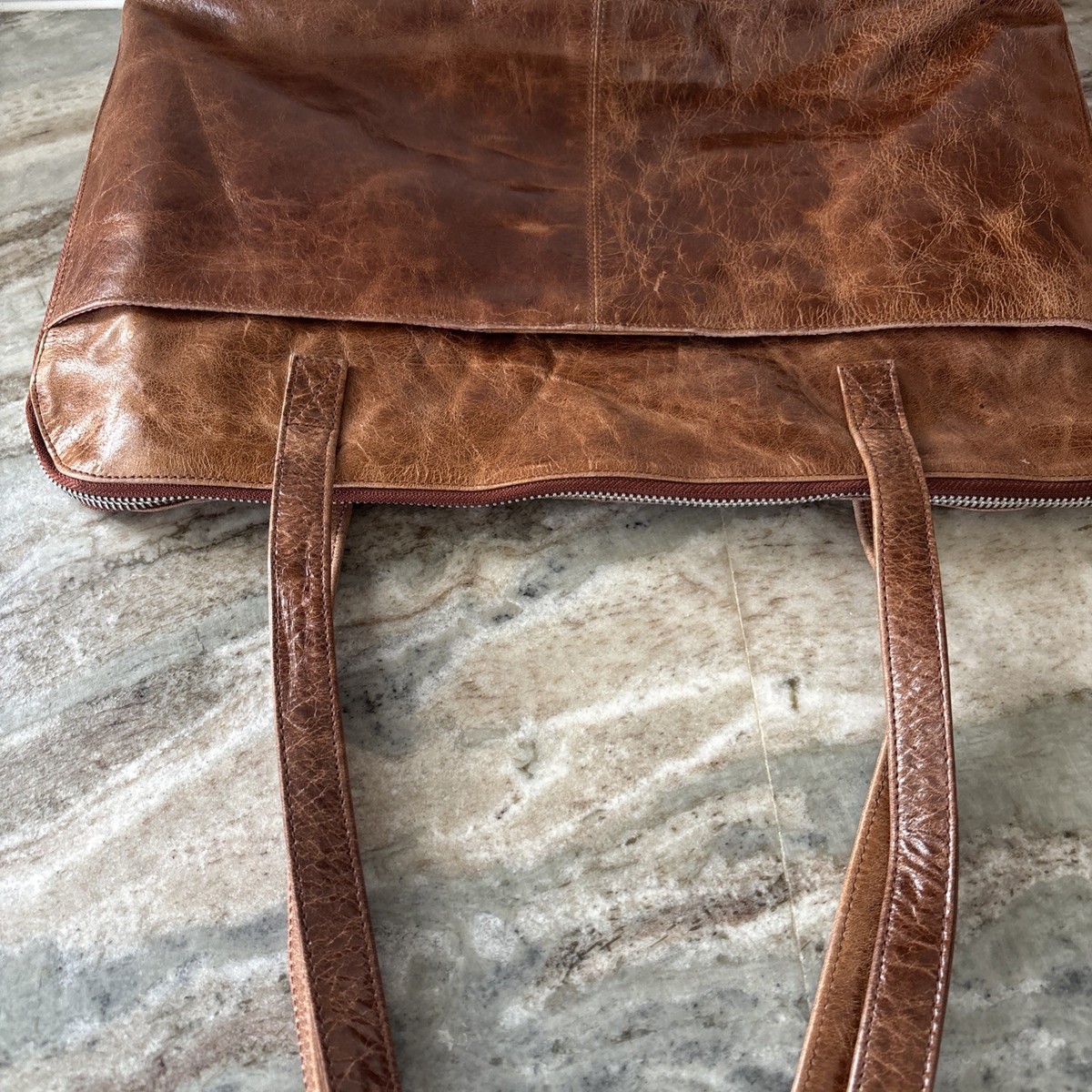 LATICO NJ USA Soft Brown Leather Double Handle Shoulder Bag Purse 