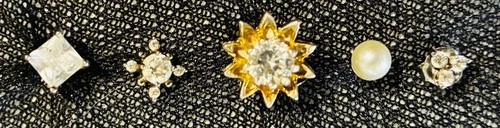 🔥VINTAGE LOT five STERLING SILVER (rhinestone?) stud earrings! pearl gold was🔥