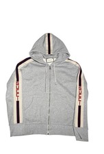Mens Gucci Grey Zip-Up Hoodie M L Web Stripe Logo Sleeve tape oversized