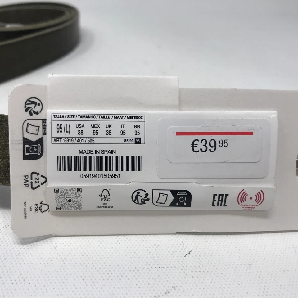 Cinturón de cuero lavado Zara Origins, para hombre talla 38 - verde caqui Foto 4 de 4