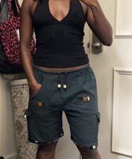 Women s Green Cargo Shorts Mid Rise Drawstring Pull On Elastic Waist Solid S